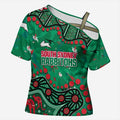 Personalized South Sydney Rabbitohs Cross Shoulder Shirt Aboriginal Pattern with Graffiti Style Design