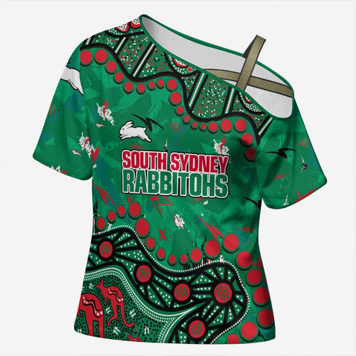 Personalized South Sydney Rabbitohs Cross Shoulder Shirt Aboriginal Pattern with Graffiti Style Design