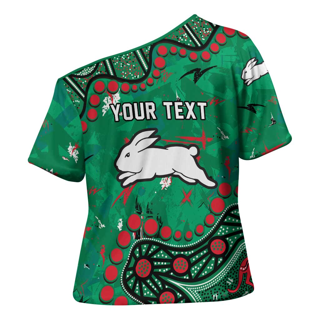 Personalized South Sydney Rabbitohs Cross Shoulder Shirt Aboriginal Pattern with Graffiti Style Design