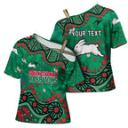Personalized South Sydney Rabbitohs Cross Shoulder Shirt Aboriginal Pattern with Graffiti Style Design