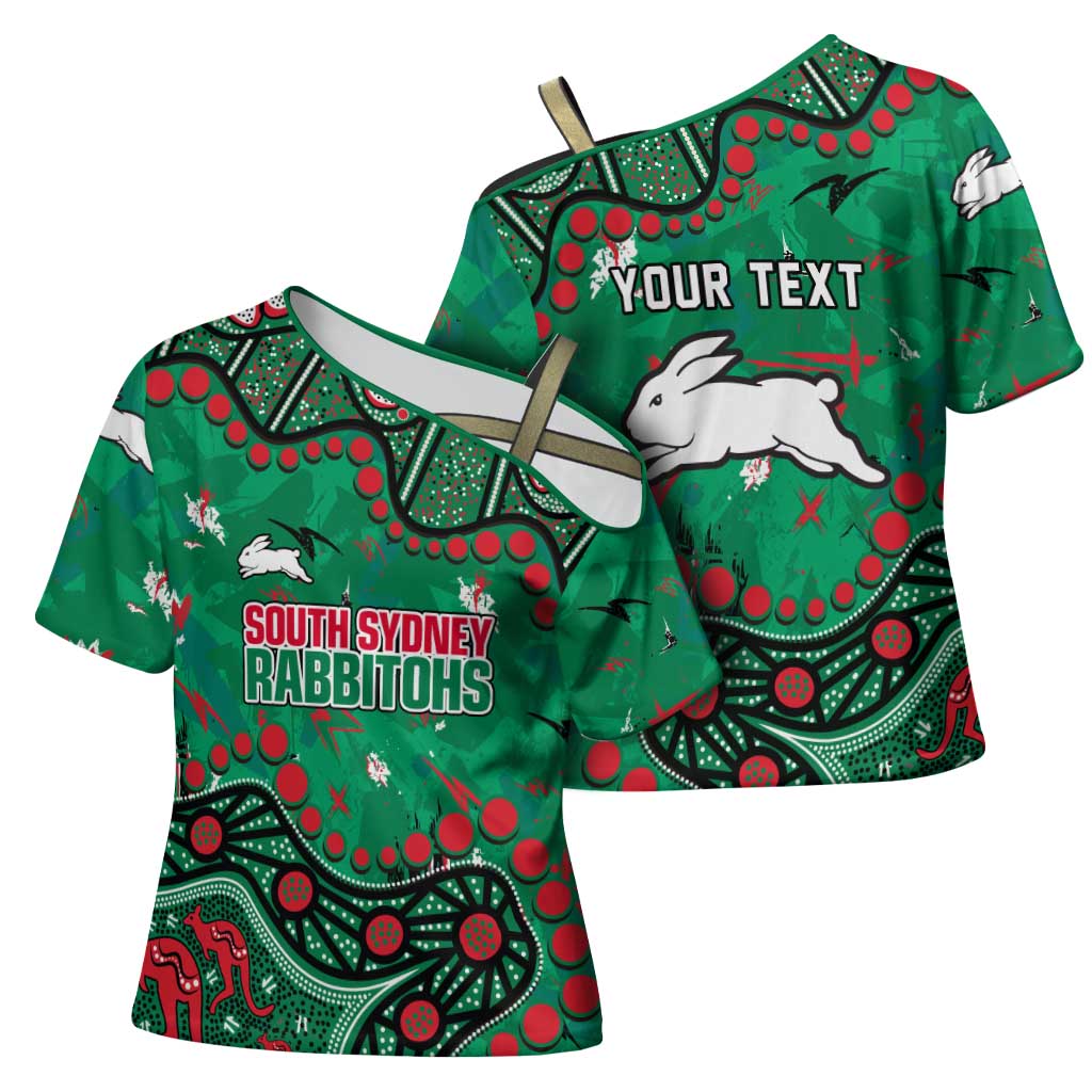 Personalized South Sydney Rabbitohs Cross Shoulder Shirt Aboriginal Pattern with Graffiti Style Design