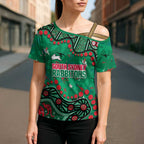 Personalized South Sydney Rabbitohs Cross Shoulder Shirt Aboriginal Pattern with Graffiti Style Design