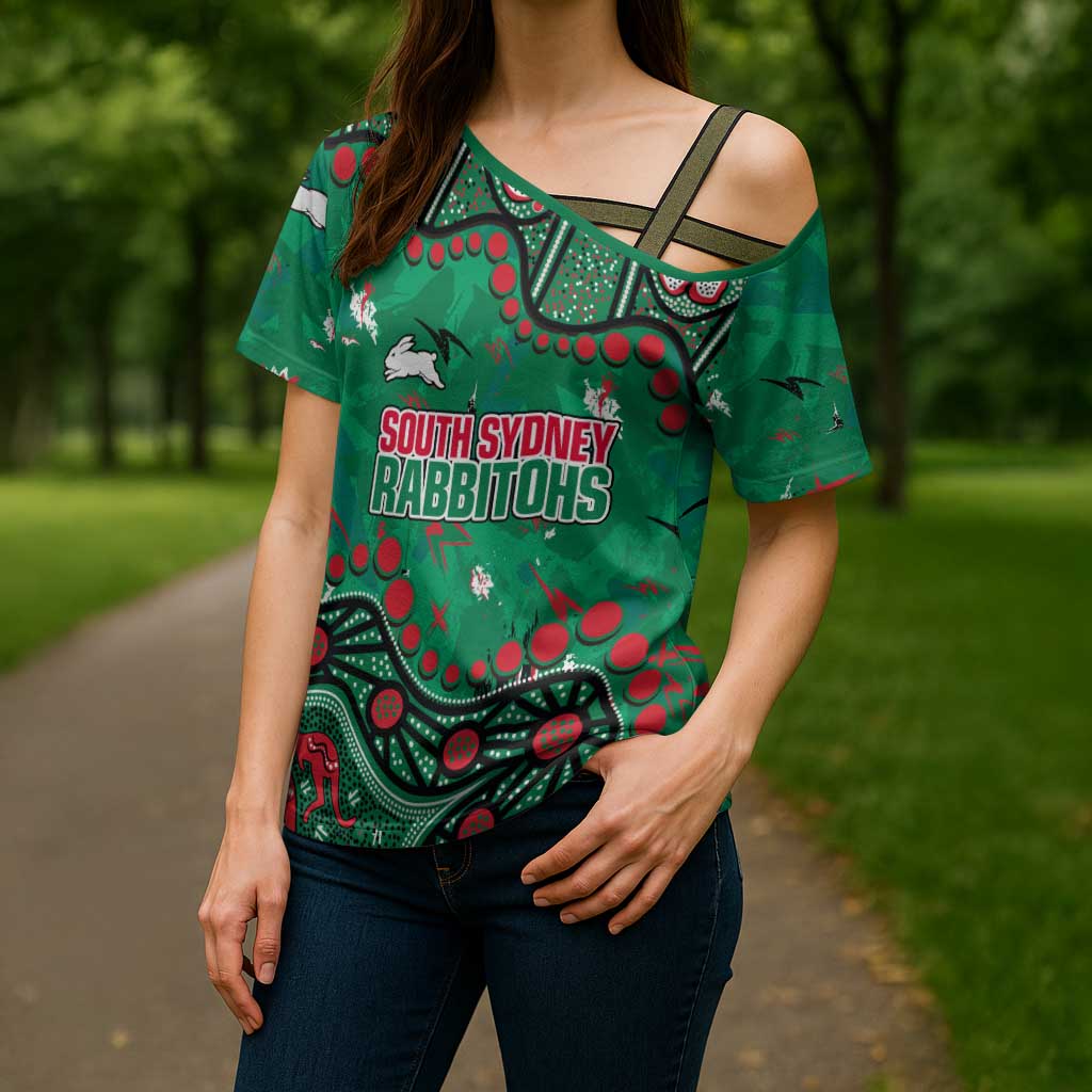 Personalized South Sydney Rabbitohs Cross Shoulder Shirt Aboriginal Pattern with Graffiti Style Design