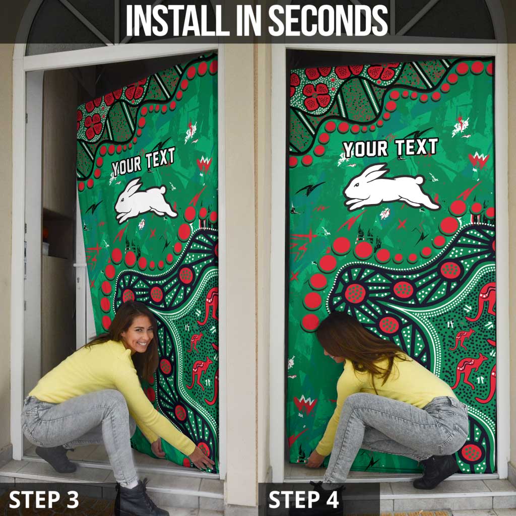 Personalized South Sydney Rabbitohs Door Cover Aboriginal Pattern with Graffiti Style Design