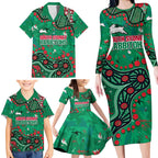 Personalized South Sydney Rabbitohs Family Matching Long Sleeve Bodycon Dress and Hawaiian Shirt Aboriginal Pattern with Graffiti Style Design