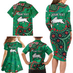 Personalized South Sydney Rabbitohs Family Matching Long Sleeve Bodycon Dress and Hawaiian Shirt Aboriginal Pattern with Graffiti Style Design