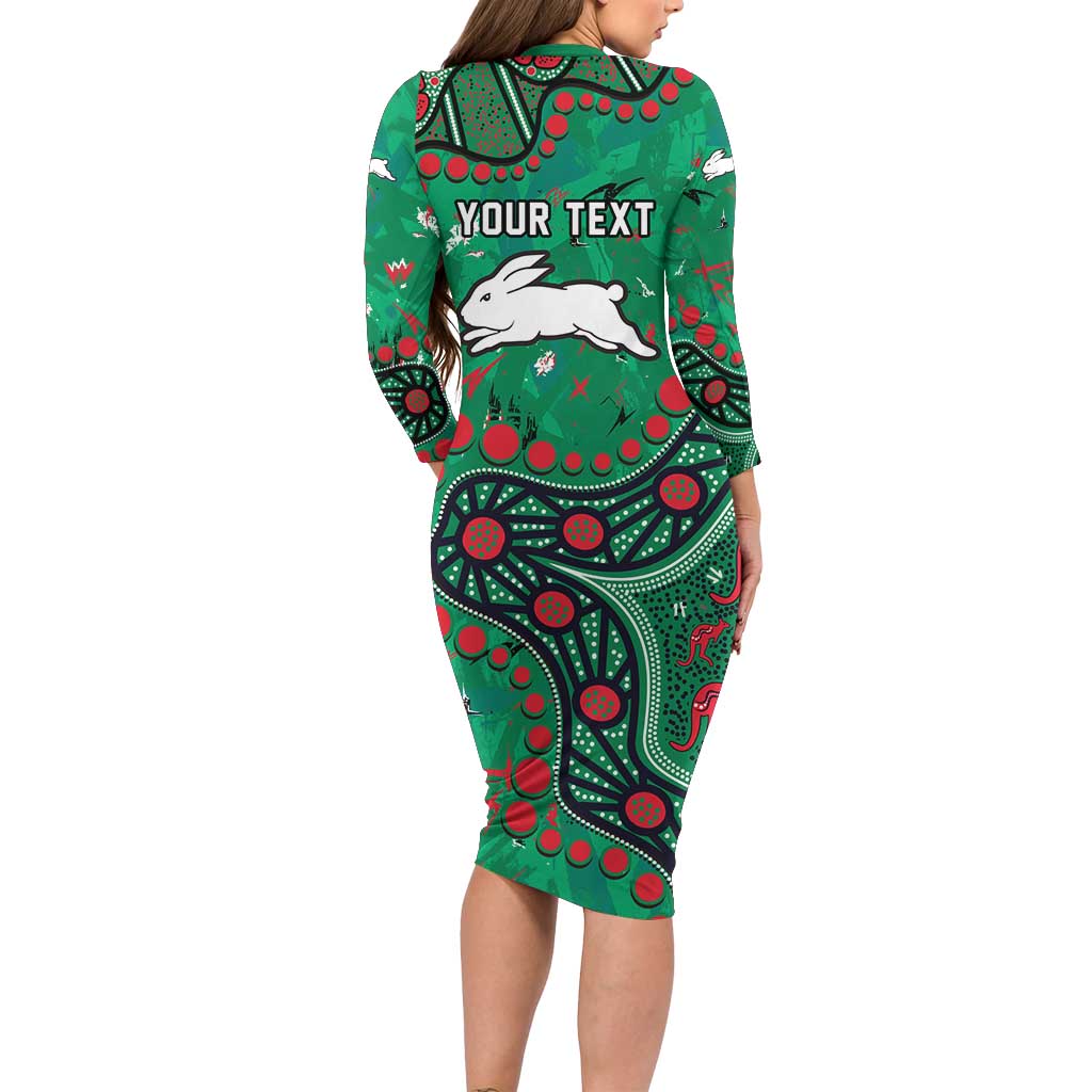 Personalized South Sydney Rabbitohs Family Matching Long Sleeve Bodycon Dress and Hawaiian Shirt Aboriginal Pattern with Graffiti Style Design