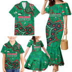 Personalized South Sydney Rabbitohs Family Matching Mermaid Dress and Hawaiian Shirt Aboriginal Pattern with Graffiti Style Design