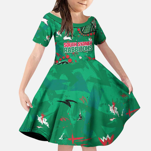 Personalized South Sydney Rabbitohs Family Matching Mermaid Dress and Hawaiian Shirt Aboriginal Pattern with Graffiti Style Design