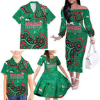 Personalized South Sydney Rabbitohs Family Matching Off The Shoulder Long Sleeve Dress and Hawaiian Shirt Aboriginal Pattern with Graffiti Style Design