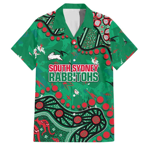 Personalized South Sydney Rabbitohs Family Matching Off The Shoulder Long Sleeve Dress and Hawaiian Shirt Aboriginal Pattern with Graffiti Style Design