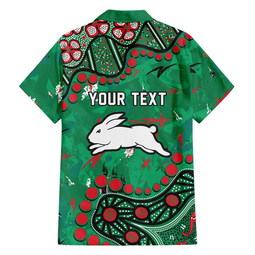 Personalized South Sydney Rabbitohs Family Matching Off The Shoulder Long Sleeve Dress and Hawaiian Shirt Aboriginal Pattern with Graffiti Style Design