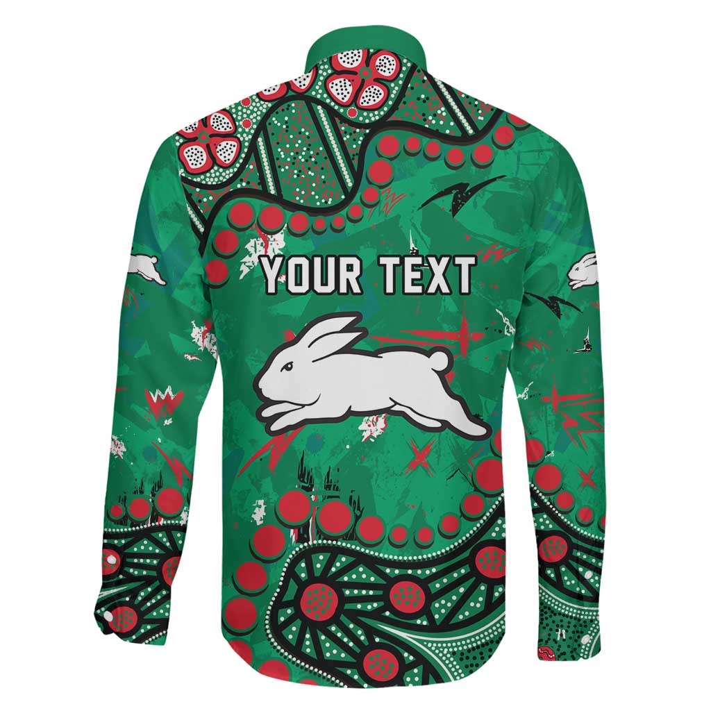 Personalized South Sydney Rabbitohs Family Matching Off The Shoulder Long Sleeve Dress and Hawaiian Shirt Aboriginal Pattern with Graffiti Style Design