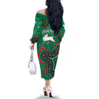 Personalized South Sydney Rabbitohs Family Matching Off The Shoulder Long Sleeve Dress and Hawaiian Shirt Aboriginal Pattern with Graffiti Style Design