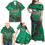 Personalized South Sydney Rabbitohs Family Matching Off Shoulder Maxi Dress and Hawaiian Shirt Aboriginal Pattern with Graffiti Style Design
