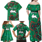 Personalized South Sydney Rabbitohs Family Matching Off Shoulder Maxi Dress and Hawaiian Shirt Aboriginal Pattern with Graffiti Style Design