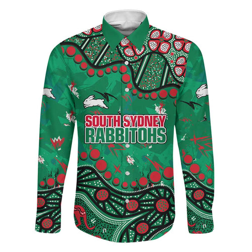 Personalized South Sydney Rabbitohs Family Matching Off Shoulder Maxi Dress and Hawaiian Shirt Aboriginal Pattern with Graffiti Style Design
