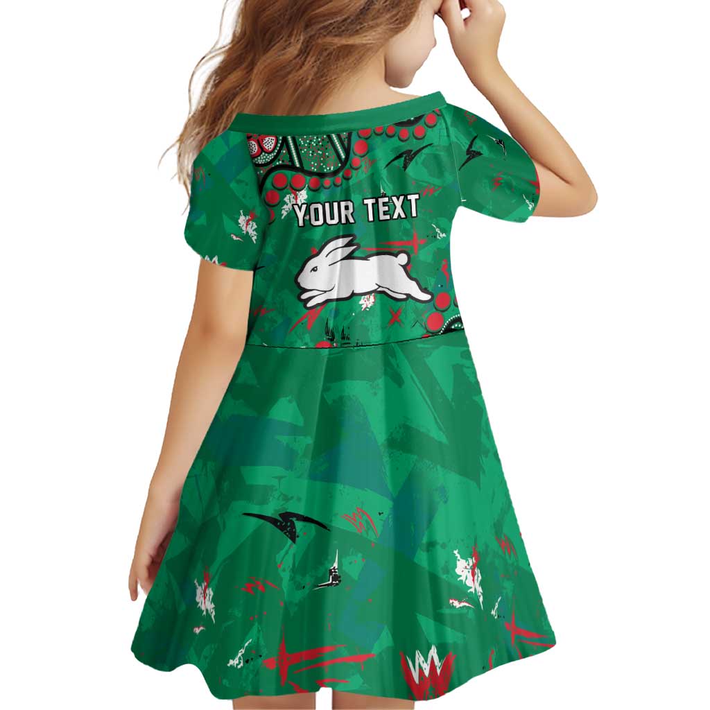 Personalized South Sydney Rabbitohs Family Matching Off Shoulder Short Dress and Hawaiian Shirt Aboriginal Pattern with Graffiti Style Design
