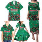 Personalized South Sydney Rabbitohs Family Matching Puletasi and Hawaiian Shirt Aboriginal Pattern with Graffiti Style Design