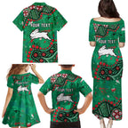 Personalized South Sydney Rabbitohs Family Matching Puletasi and Hawaiian Shirt Aboriginal Pattern with Graffiti Style Design