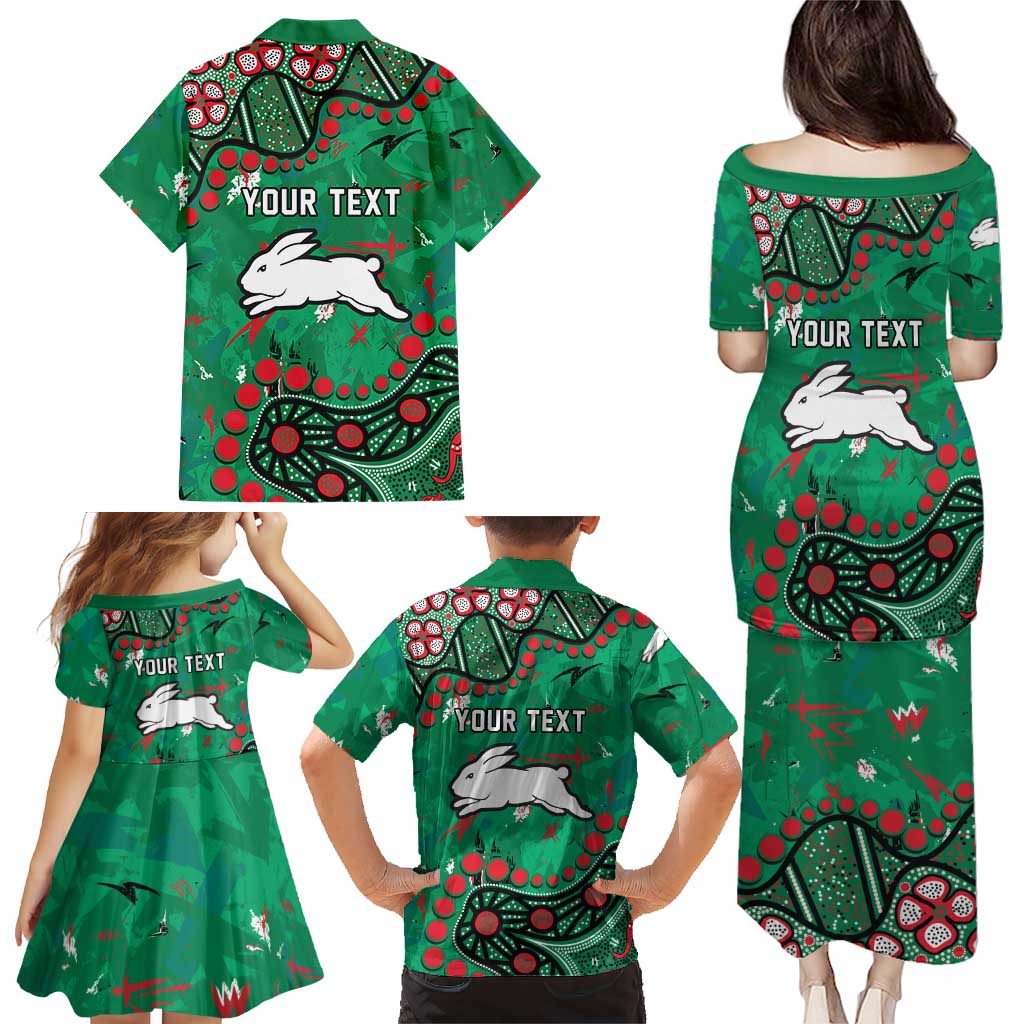 Personalized South Sydney Rabbitohs Family Matching Puletasi and Hawaiian Shirt Aboriginal Pattern with Graffiti Style Design