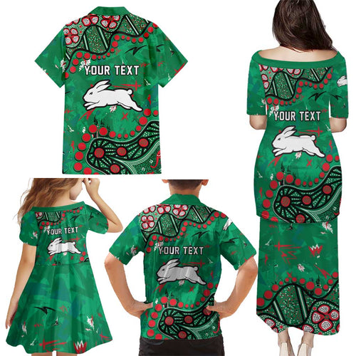 Personalized South Sydney Rabbitohs Family Matching Puletasi and Hawaiian Shirt Aboriginal Pattern with Graffiti Style Design