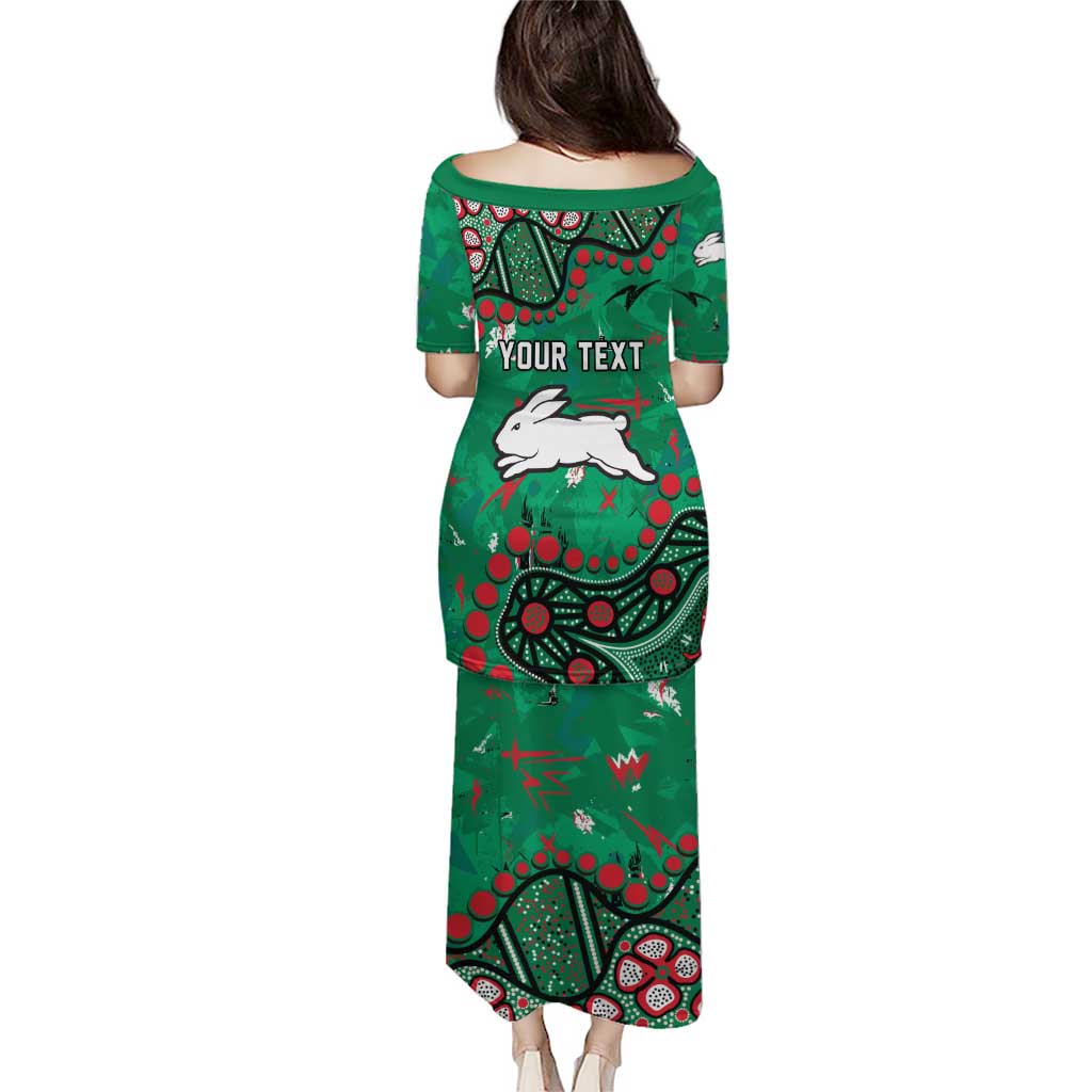 Personalized South Sydney Rabbitohs Family Matching Puletasi and Hawaiian Shirt Aboriginal Pattern with Graffiti Style Design
