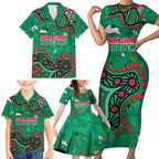 Personalized South Sydney Rabbitohs Family Matching Short Sleeve Bodycon Dress and Hawaiian Shirt Aboriginal Pattern with Graffiti Style Design