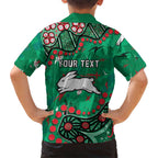 Personalized South Sydney Rabbitohs Family Matching Short Sleeve Bodycon Dress and Hawaiian Shirt Aboriginal Pattern with Graffiti Style Design
