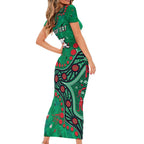 Personalized South Sydney Rabbitohs Family Matching Short Sleeve Bodycon Dress and Hawaiian Shirt Aboriginal Pattern with Graffiti Style Design