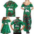 Personalized South Sydney Rabbitohs Family Matching Summer Maxi Dress and Hawaiian Shirt Aboriginal Pattern with Graffiti Style Design