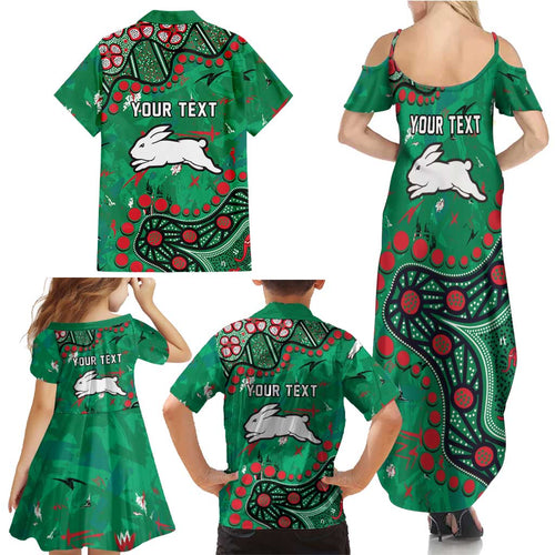 Personalized South Sydney Rabbitohs Family Matching Summer Maxi Dress and Hawaiian Shirt Aboriginal Pattern with Graffiti Style Design