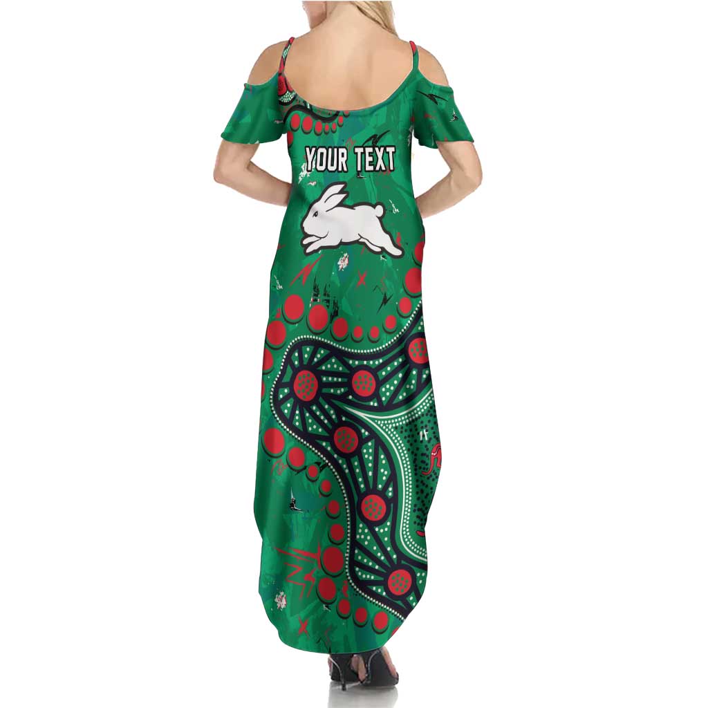 Personalized South Sydney Rabbitohs Family Matching Summer Maxi Dress and Hawaiian Shirt Aboriginal Pattern with Graffiti Style Design