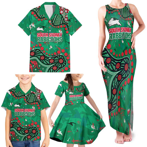 Personalized South Sydney Rabbitohs Family Matching Tank Maxi Dress and Hawaiian Shirt Aboriginal Pattern with Graffiti Style Design