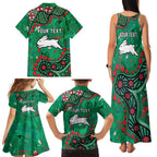 Personalized South Sydney Rabbitohs Family Matching Tank Maxi Dress and Hawaiian Shirt Aboriginal Pattern with Graffiti Style Design