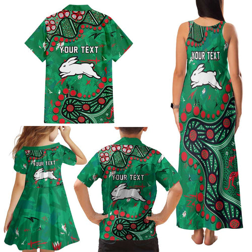 Personalized South Sydney Rabbitohs Family Matching Tank Maxi Dress and Hawaiian Shirt Aboriginal Pattern with Graffiti Style Design