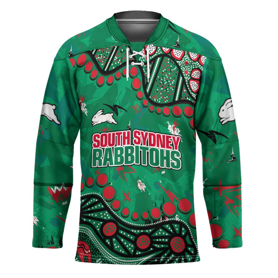 Personalized South Sydney Rabbitohs Hockey Jersey Aboriginal Pattern with Graffiti Style Design