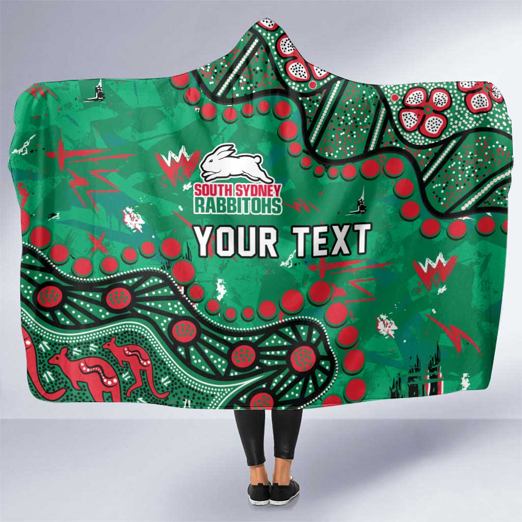 Personalized South Sydney Rabbitohs Hooded Blanket Aboriginal Pattern with Graffiti Style Design