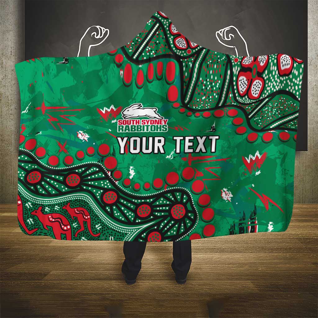 Personalized South Sydney Rabbitohs Hooded Blanket Aboriginal Pattern with Graffiti Style Design