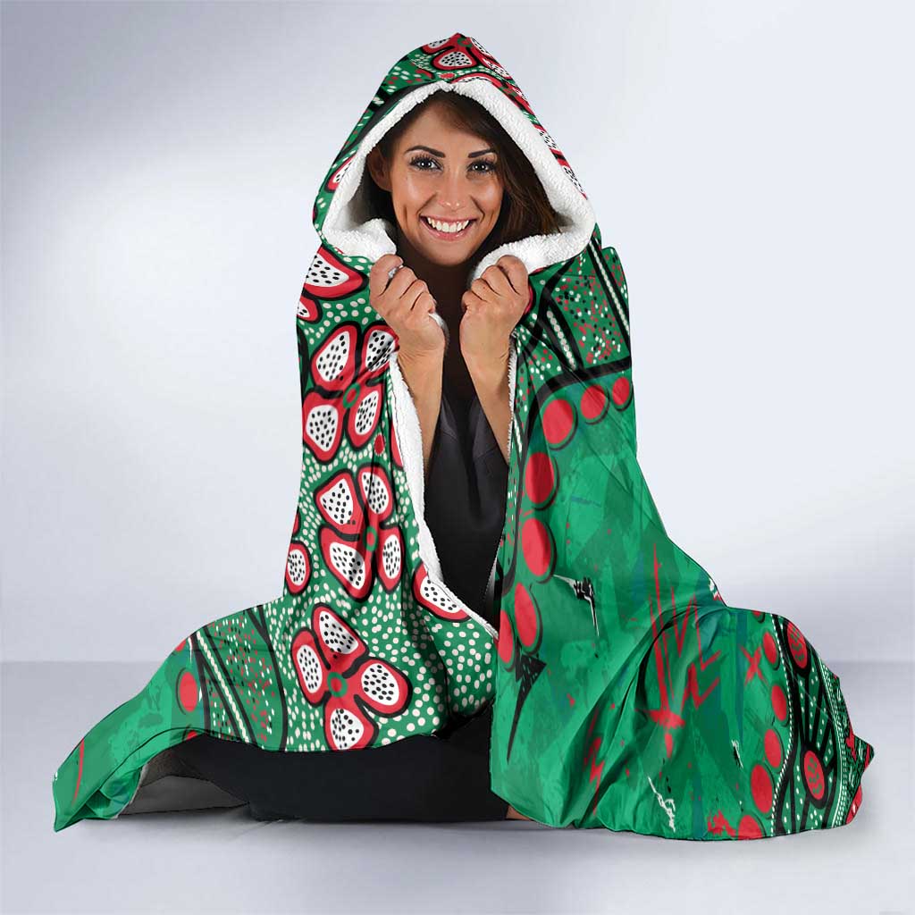 Personalized South Sydney Rabbitohs Hooded Blanket Aboriginal Pattern with Graffiti Style Design