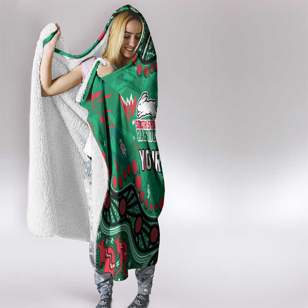 Personalized South Sydney Rabbitohs Hooded Blanket Aboriginal Pattern with Graffiti Style Design