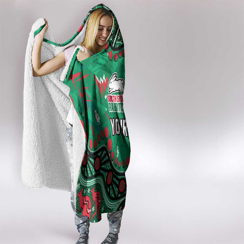 Personalized South Sydney Rabbitohs Hooded Blanket Aboriginal Pattern with Graffiti Style Design