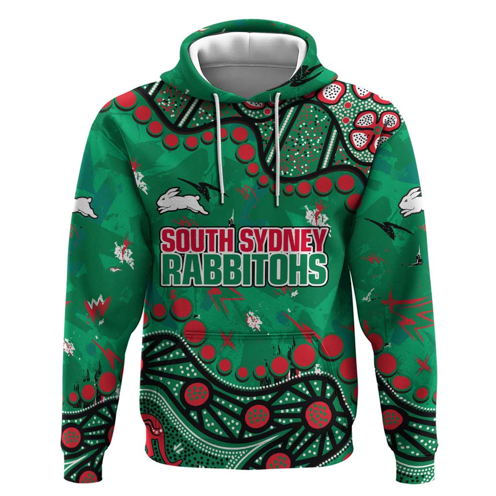 Personalized South Sydney Rabbitohs Hoodie Aboriginal Pattern with Graffiti Style Design