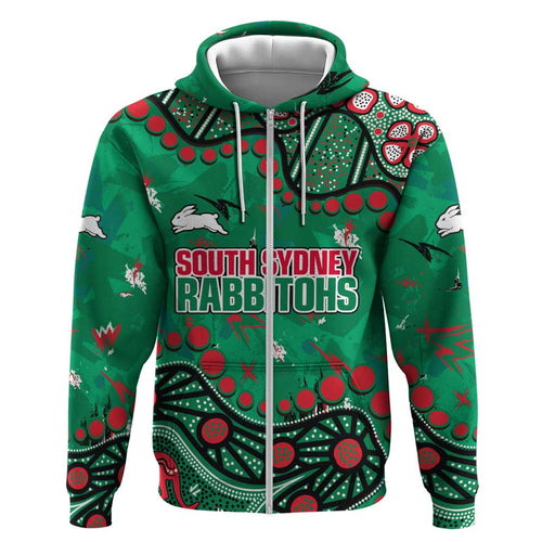 Personalized South Sydney Rabbitohs Hoodie Aboriginal Pattern with Graffiti Style Design
