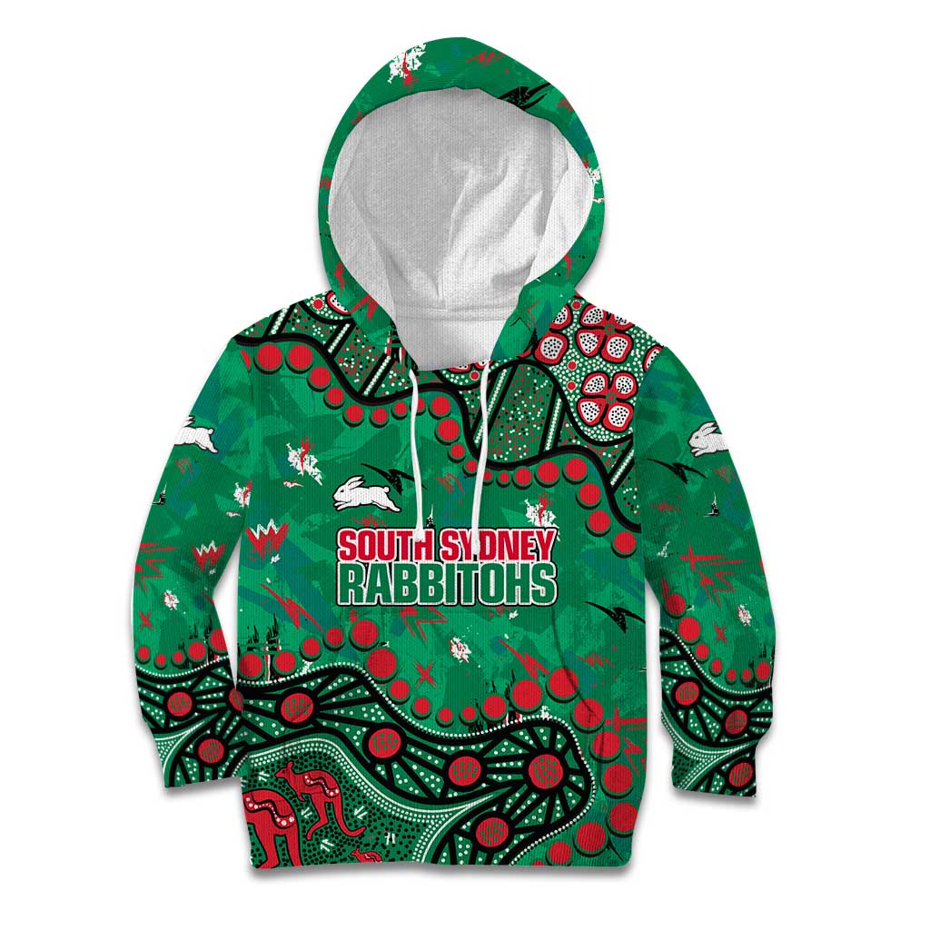 Personalized South Sydney Rabbitohs Kid Hoodie Aboriginal Pattern with Graffiti Style Design