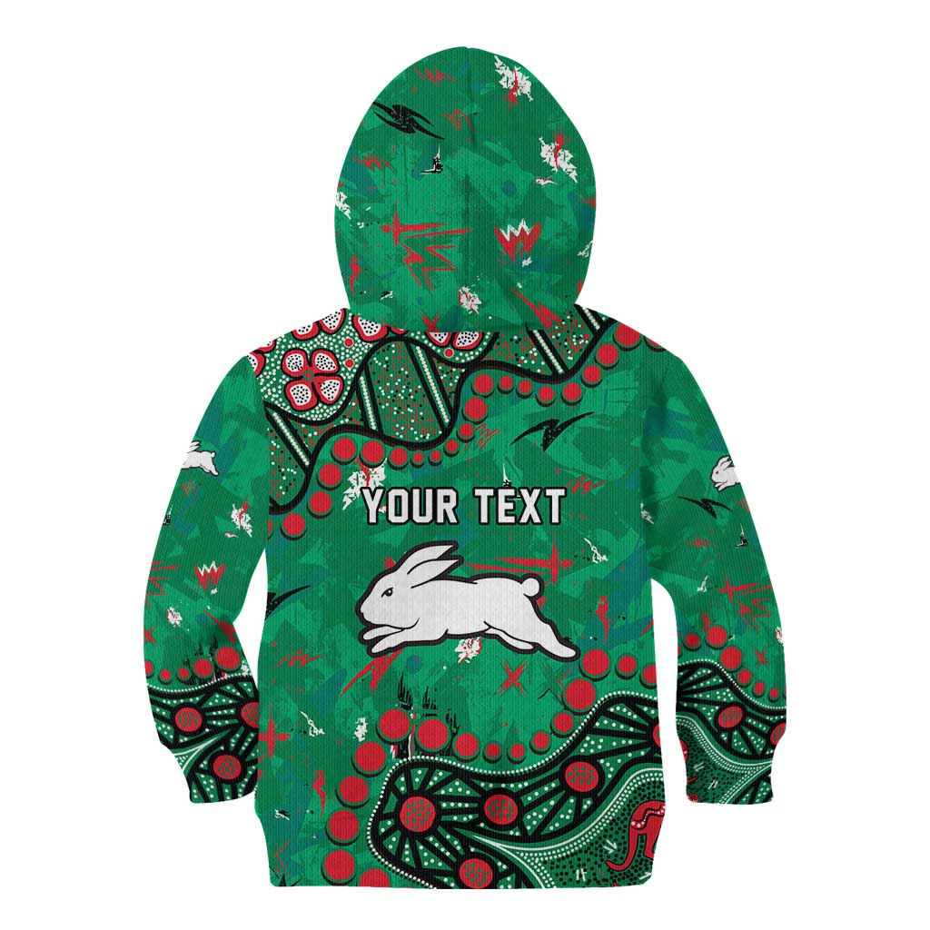 Personalized South Sydney Rabbitohs Kid Hoodie Aboriginal Pattern with Graffiti Style Design