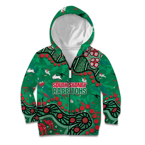 Personalized South Sydney Rabbitohs Kid Hoodie Aboriginal Pattern with Graffiti Style Design