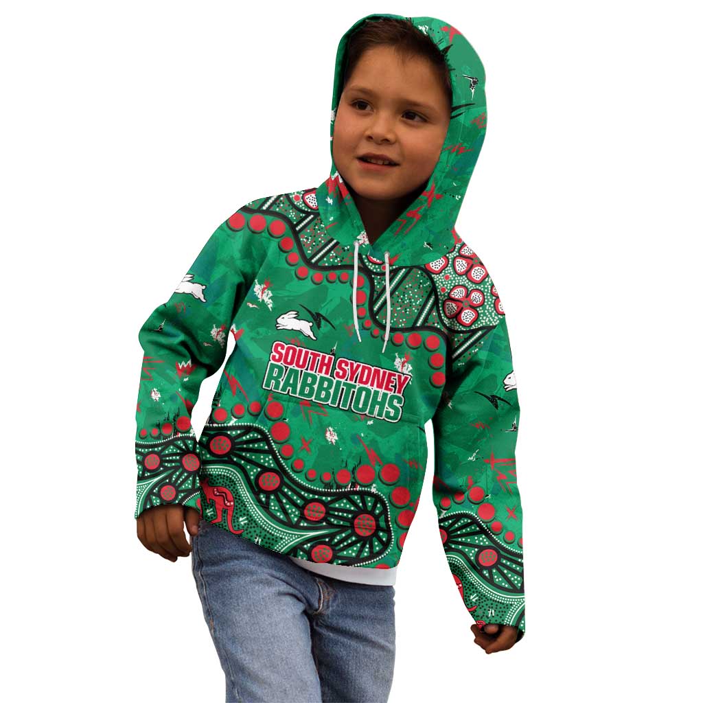 Personalized South Sydney Rabbitohs Kid Hoodie Aboriginal Pattern with Graffiti Style Design