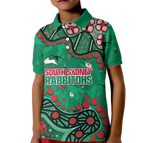 Personalized South Sydney Rabbitohs Kid Polo Shirt Aboriginal Pattern with Graffiti Style Design