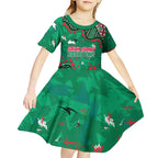 Personalized South Sydney Rabbitohs Kid Short Sleeve Dress Aboriginal Pattern with Graffiti Style Design